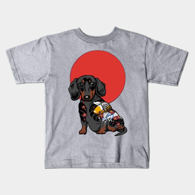 Yakuza Dachshund Kids T-Shirt by huebucket